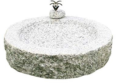 Vogelbad aus Granit (mit 1 Vögele am Rand sitzend)