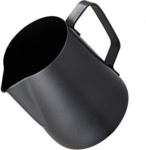 POEFT 350ML Pichet à Mousseur de Lait en Acier Inoxydable Plaqué, Pichet à Moussage de Lait Espresso Pichet à Café, Tasse Latte Art - Noir