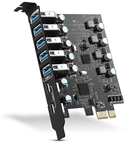 ULANSEN Adaptateur PCI-E vers 7 ports Type C (2), Type A (5) Hub USB 3.0 avec carte d'extension interne PCI Express pour Windows Mac Linux