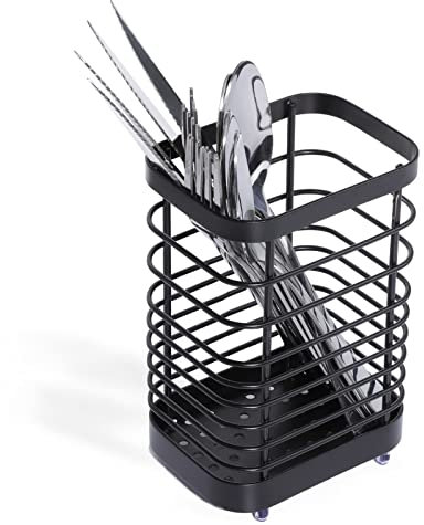 Toski Cesto portaposate in Acciaio Inox, Porta Utensili da Cucina, in Metallo, antiruggine, per organizzare cassetti e Piani di Lavoro, Lunghezza 10 x Larghezza 7,5 x Altezza 15 cm, Nero