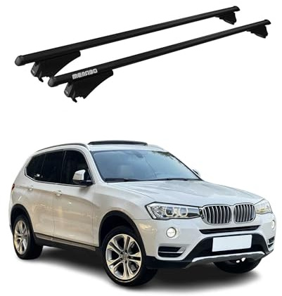 Menabo Dachträger Grundtäger kompatibel mit BMW X3 F25 2010-2017 Aluminium 75kg Schwarz 2tlg Geschlossene Reling für Fahrradträger, Dachboxen, Skiträger Abschließbar