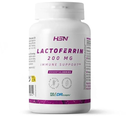 HSN Lactoferrina 200mg | 120 Cápsulas DRcaps® Gastrorresistentes de Liberación Retardada | Apoyo al sistema inmunitario (La vitamina D contribuye al funcionamiento normal del sistema inmunitario)