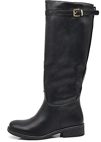 IF Fashion Scarpe Da Donna Stivali Equitazione Biker Motociclista Al Polpaccio Larbo Con Cintine e Fibbie MP328 nero N.38