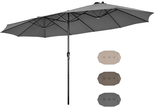 RELAX4LIFE Doppelsonnenschirm 470 x 280 cm, Sonnenschirm Groß mit 12-Rippen & Handkurbel, UV Schutz, Gartenschirm Terrassenschirm für Garten, Terrasse, Markt, Festplatz (Grau)