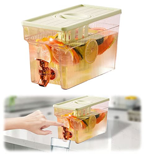 3L Drink Dispenser, Fridge Water Dispenser with Tap, Juice Milk Dispense Iced Beverage Dispensers Fridge Jug Drinks Chiller Dispenser for Fruit Teapot for Making Iced Tea, Lemonade and Juices (Green)