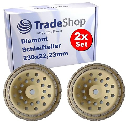 2x Trade-Shop Profi Diamant doppelreihig Schleifteller Ø 230mm 22,23mm Bohrung für Beton Estrich Kalksandstein Mauerwerk Naturstein Fliesenkleber