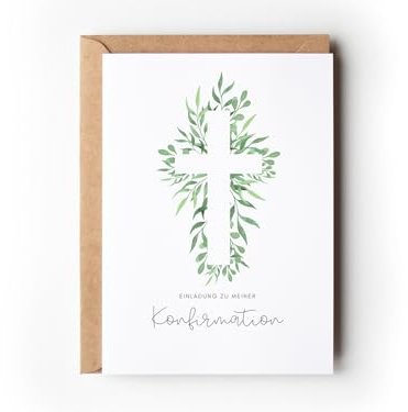 Paperlane by Essi 10 Einladungskarten Konfirmation Eukalyptus Greenery mit Umschlägen, Boho florale Einladungen zum Ausfüllen für Jungen und Mädchen (Einladung Konfirmation Eukalyptus)
