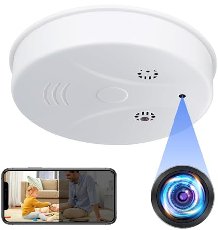 Cámara Espía WiFi, 2.4G/5G Inalambricas Camara Oculta Detectora de Humo 1080P HD, Mini Cámara de Vigilancia Seguridad con Detector de Movimiento IR Visión Nocturna
