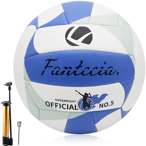Fantecia Beachvolleyboll storlek 5 med pump, volleyboll i mjukt läder för utomhusspel inomhus, present till flickor tonåringar ungdomar vuxna