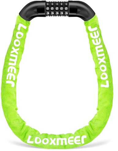 Looxmeer Lucchetto Bici Catena, Bicicletta Antifurto a Combinazione a 5 Cifre, Cilindro di Bloccaggio in Lega di Zinco, Rinforzato Resistente al Taglio per Biciclette, Motocicli, Cancelli, Verde Fluo