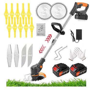 Metal Blade Strimmer, Cordless Grass Edger Lithium Battery Strimmers with Adjustable Telescopic Long Handle for Lawn Garden Pruning