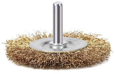 1 brosse métallique avec revêtement en laiton pour perceuse pour nettoyer la rouille, enlever la peinture, nettoyer le bois (100 mm)