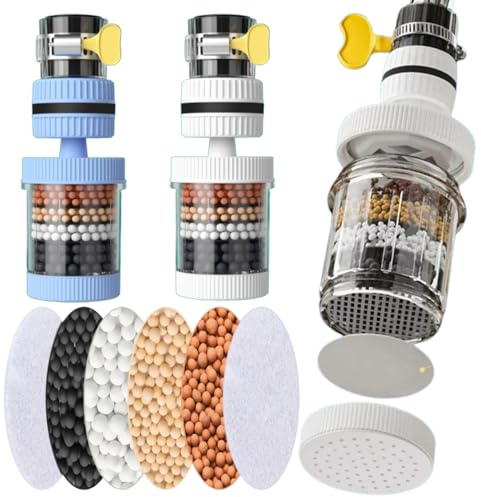 Filtro dell'acqua per rubinetto, filtro al carbone attivo, filtro per purificatore pulito, per rimuovere cloro fluoro e metalli pesanti, filtro per acqua a carbone attivo (bianco/blu)