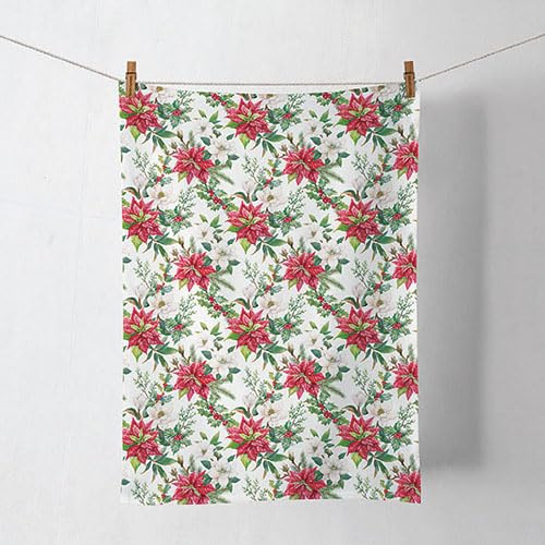 Ambiente Küchentuch Geschirrtuch Deko Küche 70 x 50 cm 100% Baumwolle Blumen Weihnachtsstern Zweige poinsettie Advent Weihnachten