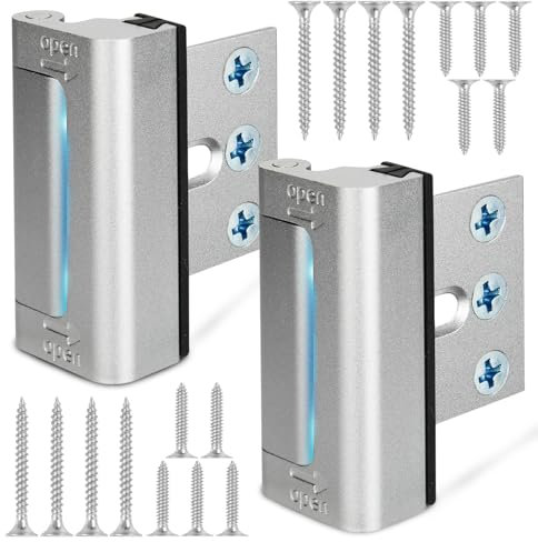Home Security Door Reinforcement Lock, Upgraded Front Door Locks for Kids Safety Withstand 800 lbs, Child Proof Door Lock, Extra Door Lock from Inside Prevent Unauthorized Entry (2 Pack, Silver)