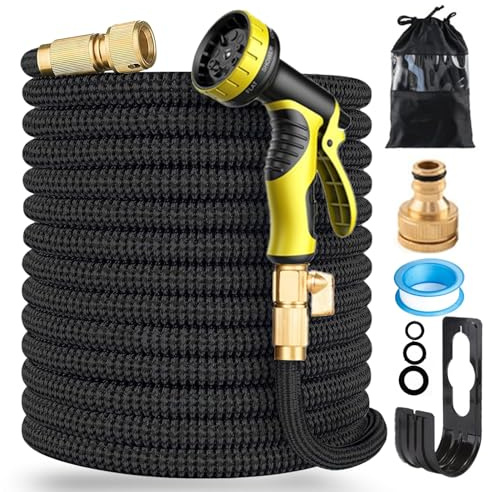 LINGKY Tubo Estensibile da Giardino 30 Metri Tubo Acqua Giardino - Canna Acqua Giardino con 10 Modalità di Spruzzo - Tubo Irrigazione con Raccordi in Ottone da 1/2 e 3/4 Attacco