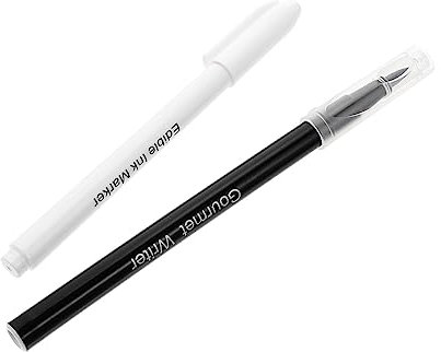 VINTORKY Edible Baking Mark Pen Set 2pcs White Black Food-Safe Cake Decorating Pencils for Chocolate and Fondant Cake Drawing