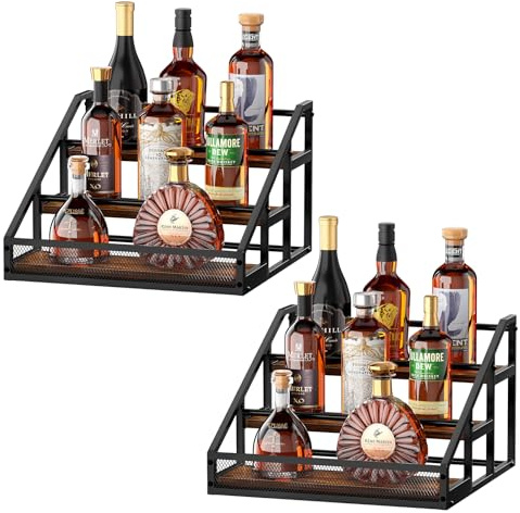 Lot de 2 étagères de bar à 3 niveaux pour bouteilles d'alcool, whisky, spiritueux