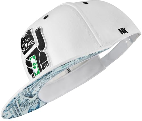 Dimma barn snapback keps herr dam winkekatt, en storlek, justerbar storlek, unisex, högkvalitativ basecap trendig, streetwear stil, basebollkeps med rak skärm, retro, Vit, One size