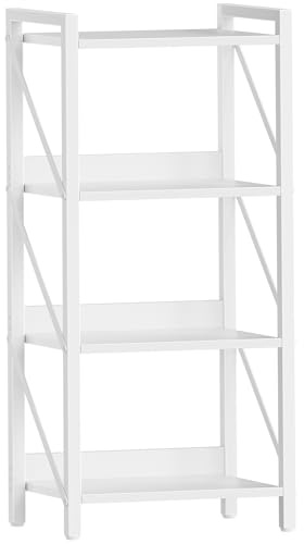 HOOBRO Scaffale a 4 Ripiani in Stile Moderno, Libreria Angolare, Scaffale a Scala, con Struttura in Metallo, per Soggiorno, Camera, Ufficio, Cucina o Ingresso, Bianco EWW40SJ01