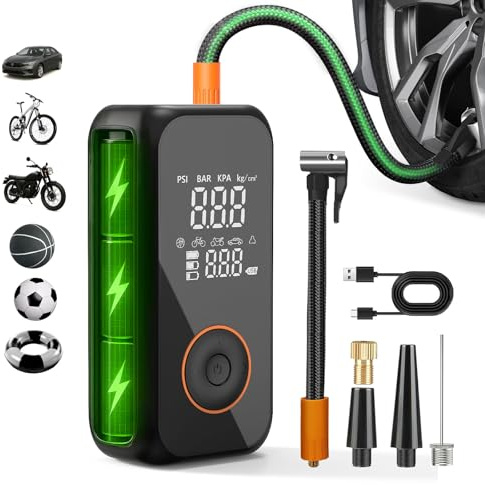 Autoyes Tyre Inflator Air Compressor,150 PSI Car Tyre Pump,Portable Cordless Tyre Inflator, Wireless Ring Inflator Recharge,Digital Tyre Compressor Auto Off For Car Bike, Pump LED Light,Black
