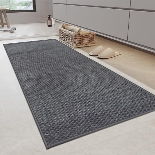 Cheerx Badteppich rutschfest Waschbar 70 x 120 cm, Badematte mit Gummi, Chenille Badezimmerteppich, Super Saugfähige Badvorleger, Bath Mat für Dusche,Badewanne und Toilette, Grau