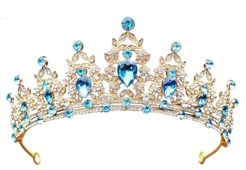 Diadema Ragazze, Corona da sposa, Corona da regina con strass scintillanti, Copricapo da principessa per carnevale, Gioielli per costume da regina Matrimonio Ballo (blu)