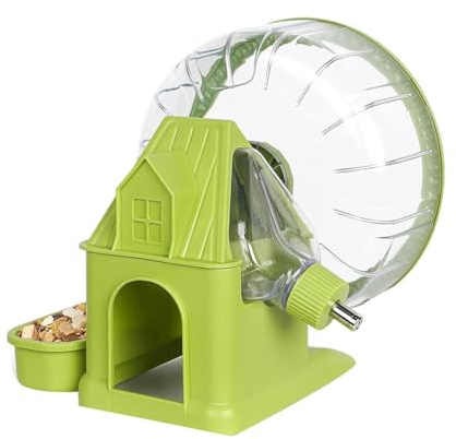 Harewtwy 4-i-1 tyst hamsterträningshjul, multifunktionellt hamsterhus med löparhjul, vattenflaska, matskål grön
