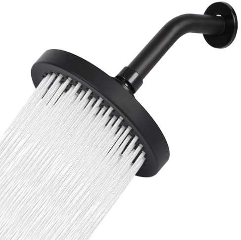 Set soffione doccia a pioggia con arco da 15 cm, braccio doccia, 6 pollici, regolabile a 360°, soffione doccia ABS con finitura cromata per hotel, casa, bagno (nero)
