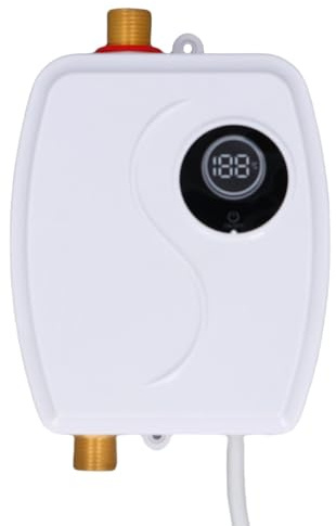 Luqeeg Mini Chauffe-eau, 1,32 Gallons en Laiton Entrée en Laiton Contrôle de L'écran Tactile IPX4 Tableau de L'eau Chaude Instantanée avec Affichage Numérique pour la Salle de Bain RV (B)