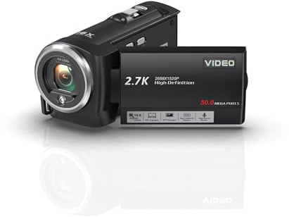 Videocamera digitale portatile, 50 MP, 2,7 K, HD, mini videoregistratore DV portatile con schermo da 3 pollici, zoom 16x, fotocamera per vlogging per casa e viaggio