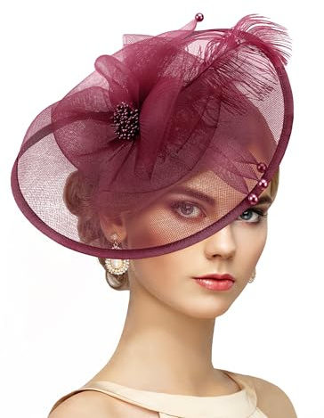 ETOFETE Rot Feather Elegante Damen Fascinator Kopfschmuck Karneval Fasching Haarreif Victoria Hut 1920er 50er Tee Party Maskenball Kostümaccessoires 1181 x984