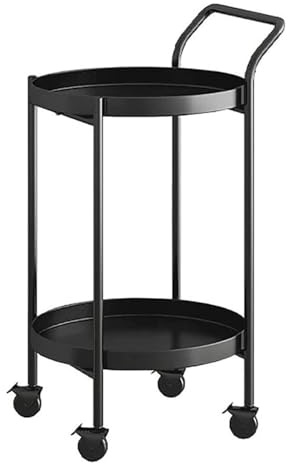 2-stöckiger runder Metall-Barwagen mit Rädern – Mini-Servierwagen für Getränke & Aufbewahrung, perfekt für kleine Räume in Küche, Esszimmer, Badezimmer, Wohnzimmer (Schwarz)