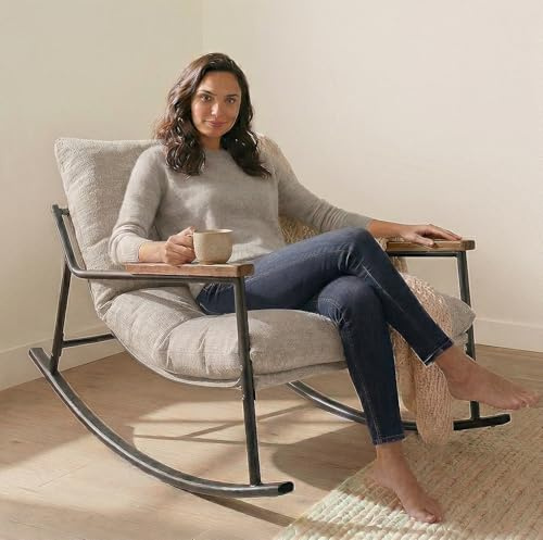 Allyson® Schaukelstuhl Wohnzimmer & Stillsessel Babyzimmer - Bequemer Relaxsessel aus Weichem - Leiser Schwingsessel mit Hoher Rückenlehne, Abnehmbares Polster, Ergonomischer Lesesessel (Beige)
