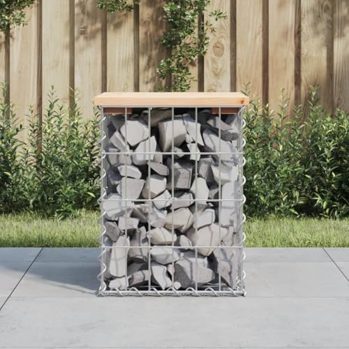 GeenYuu Gabion Garden Bench with Solid Pine Seat 33 x 31 x 42 cm Galvanised Steel Robust Compact for Patio Balcony Garden Bench Seat Rest Bench