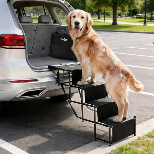 Hundtrappa bil vikbar – lätt och justerbar 53–81 cm för SUV & kombi – hundramp alternativ för stora hundar – ledvänlig instegshjälp – slutna steg och halkskydd – upp till 65 kg