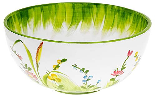 Lashuma Handgemachte Salatschüssel mittel, Italienische Keramik Schüssel mit Blumenwiesen Muster, Salat Schale Rund 22 cm