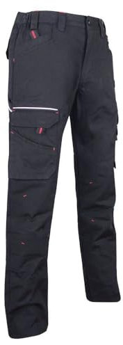 LMA WORKWEAR 1880 - Pantalon de Travail Stretch - 1425 Basalte - Multipoches, Extensible - Idéal BTP, Artisanat - Noir, Size 42 - Entrejambe 83