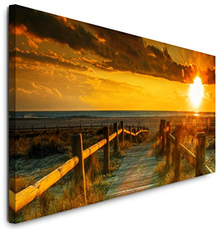 Paul Sinus Art GmbH Sonnenaufgang mit Meer und Steg 120x 50cm Panorama Leinwand Bild XXL Format Wandbilder Wohnzimmer Wohnung Deko Kunstdrucke