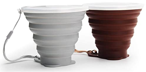 DEHUB Tazza da caffè Portatile, Tazza da Viaggio Pieghevole in Silicone, FDA e BPA Senza Coppa da Viaggio Leggera,Maggiore capacità 270ML Tazze da Bere Pieghevoli, 2 Confezioni (Grigio, caffè, 2)