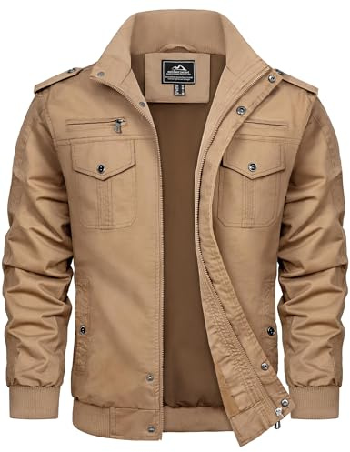 TACVASEN Chaqueta militar para hombre, ligera, casual, chaqueta tipo cargo, cortavientos, #01 Caqui, XL