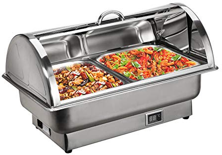 Aprilhp Chafing Dish Edelstahl Warmhaltebehälter Essen Speisenwärmer Wärmebehälter Rechaud für Catering, Buffet und Party, Temperaturanzeige Elektrische Heizung