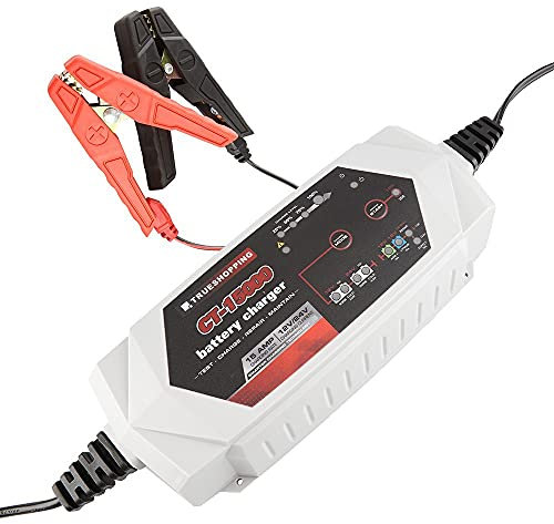 Trueshopping 12V 24V Batter Charger Maintainer - 15 Amp Portable Fully Automatic Automotive Charger for Lead Acid and Lithium-Ion Batteries with Overcharge Protection - Suitable for Cars, Motorcycle