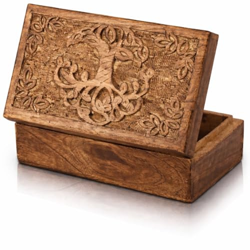 Tolles Geburtstagsgeschenke Handmade dekorative hölzerne Schmuckkiste Baum des Lebens schnitzen Schmuck Organizer Andenkenbox Schatztruhe Schmuckstück Halter Watch Box Storage Lock Box (Antique)