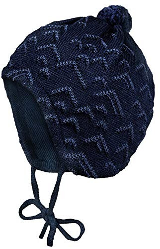 maximo Süße BW Strickmütze in Uni Marine mit Minibommel, zum binden 364700 (45 cm)