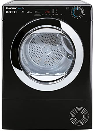 Candy Smart Pro CSOEH9A2DCEB Freestanding Heat Pump Tumble Dryer, Sensor Dry, Max energy saving, 9 kg Load, WIFI Connectivity, Black with Chrome door