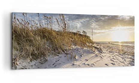 ARTTOR Leinwandbild 100x40cm Wandbild Landschaften Maritim - 4781 | Sand Gras Meer Panorama Groß Wanddekoration Wohnzimmer Schlafzimmer Wanddeko Wand Kunstdruck Wandkunst Wall Decor ARTTOR