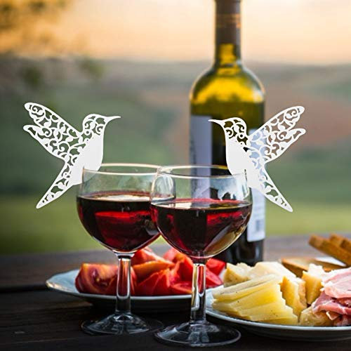 Ausla Tarjetas de Lugar de Nombre de Boda, Paquete de 50 Tarjetas de Lugar de Nombre Hueco de Boda con Forma de Pájaro Pequeño para Decoración de Mesa de Copa de Vino(Blanco)