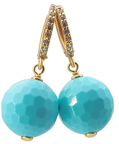 MISIS Orecchini Donna Pendenti in Argento 925 Made in Italy | Orecchini Lunghi Donna, Eleganti, Ideali per ogni Occasione | Oro 18 Carati con Agata e Zirconi Bianchi (Turchese)
