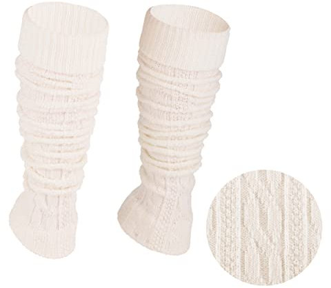 Ateena Stulpen Damen aus Wolle und Acryl, Weiche Winter Beinstulpen in Zopfmuster, Beinwärmer für Tanz, Ballett, Klobige Stiefelmanschetten in Einheitsgröße - Ecru New